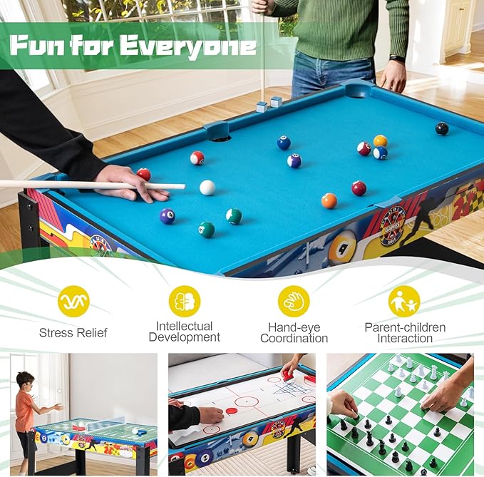GYMAX 12 in 1 Multi Game Table, 48" Combo Game Table w/Billiards, Foosball, Ping Pong, Hockey, Shuffleboard, Bowling, Chess, Checkers, Backgammon and More for Party, Game Room, Family Night