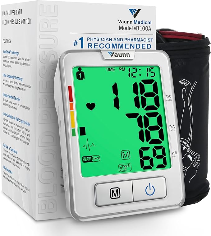 FSA/HSA Eligible, Vaunn Medical Automatic Upper Arm Blood Pressure Monitor, Medium Arm Cuff 8.7" - 16.5"