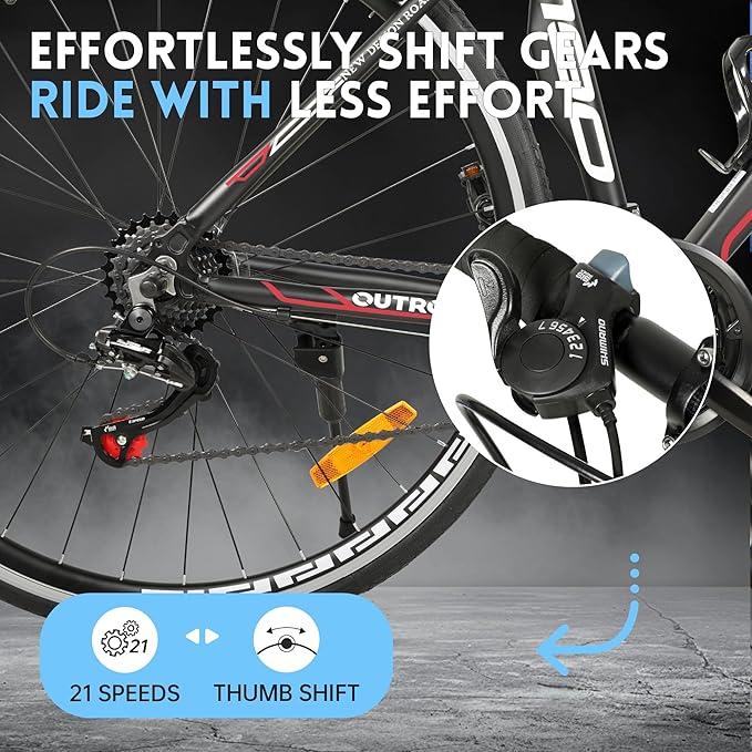 Road Bike 14-21Speed 700C Wheel with Light Aluminum Alloy Frame Commuter Bicycle with Dual Disc/V Brakes for Women and Men Black,White,Blue,Red