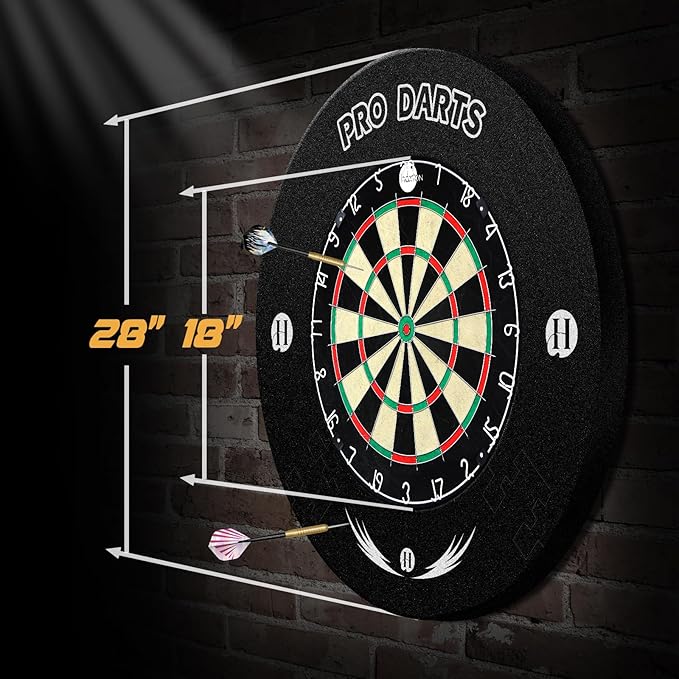 Bristle Dart Board Set, Professional Dart Board 18" with 6pcs 18g Darts Outdoor Dartboard Set, Compressed Sisal Metal Wire Board with Rotating Number Ring