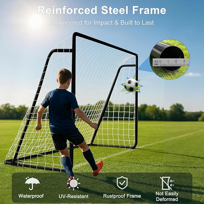 MOPHOTO 6x4/8x6/10x6.5/12x6/16x7ft Soccer Goals for Backyard, Foldable Steel Soccer Goal with 6 Cones, Weatherproof Soccer Goal for Teens/Adults Practice Training