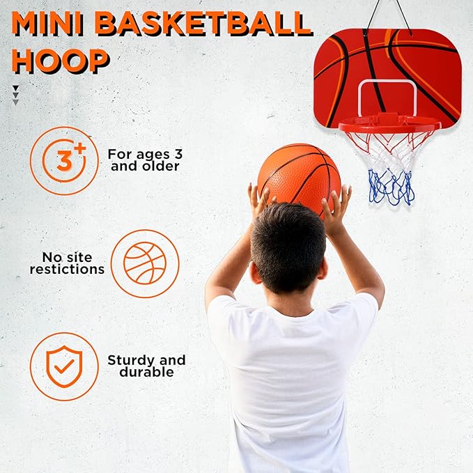 Sosation 2 Pcs Mini Basketball Hoop with 4 Basketball, Sticky Hook, Pump, Indoor No Drilling Basket Ball Hoop Decompress Game for Kid Adult Gift