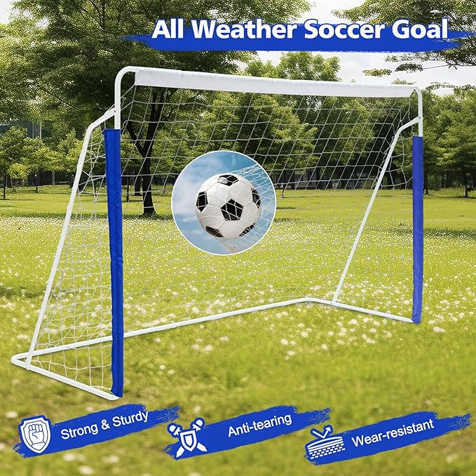 MIUDGIG Soccer Goal 8x5FT, Football Goal for Backyard with All Weather Net, Outdoor Soccer Net Goals for Backyard, Portable Steel Frame Soccer Goal Post for Adults & Youth Training, Quick Set-up