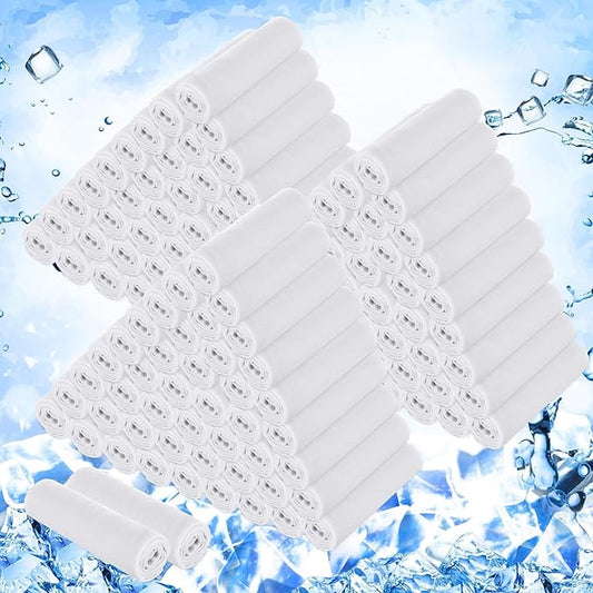 Hosuly 150 Pack Cooling Towels Bulk 40 x 12 Inch Large Chilly Breathable Sweat Sports Cold Towels Sublimation Microfiber Ice Neck Rags for Hot Weather Workout Baseball Softball Gym Team Gift(White)