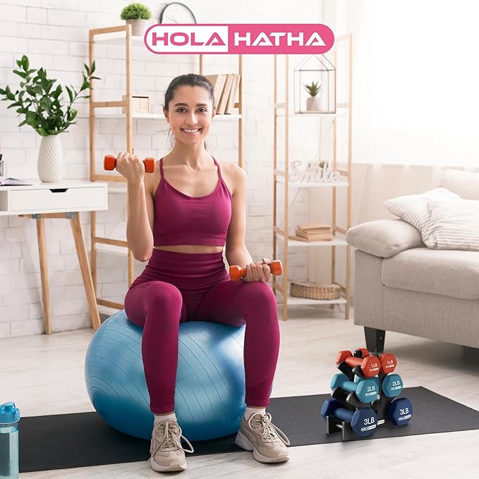 HolaHatha 2, 3, 5, 8, and 10 Pound Neoprene Dumbbell Free Hand Weight Set with Rack, Ideal for Home Exercises to Gain Tone and Definition, Pastel