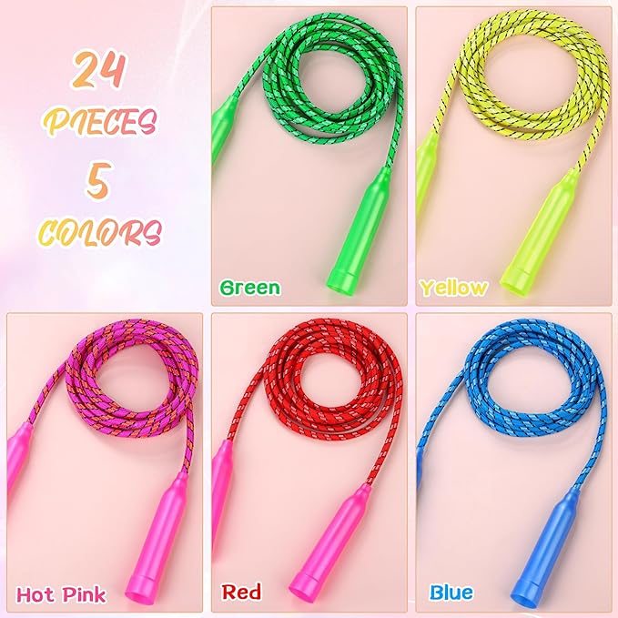 Aneco Colorful Jump Rope Bulk Exercise Equipment 7.2 Feet Nylon Jump Rope Colored Rope for Outdoor Fun Exercise Fitness Activity Party Favors