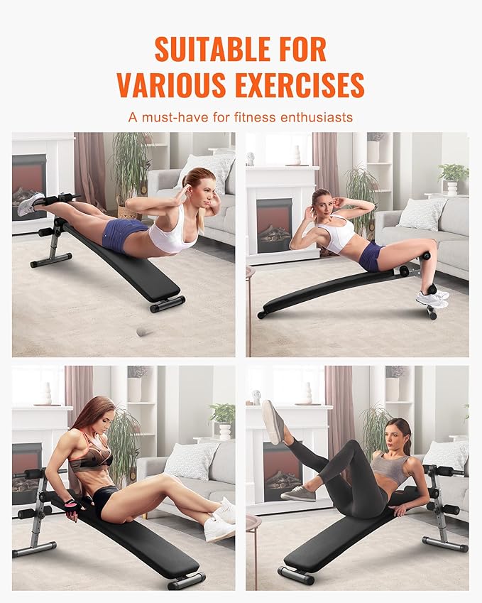 VEVOR Sit Up Bench, Decline Ab Bench with Reverse Crunch Handle, Adjustable Height Setting, Heavy Duty Steel, 500/600/1000 Lbs Capacity for Home Gym Workouts, Strength Training, Full Body Muscles