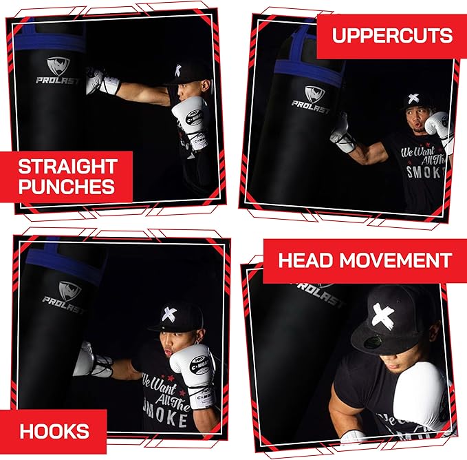 PROLAST Heavy Punching Kicking Bag for Adults, Boxing, MMA, Martial Arts, Muay Thai, Strength Training Equipment, Filled, 6ft, 150 lbs, Colored Trim Strap, Rhino Logo