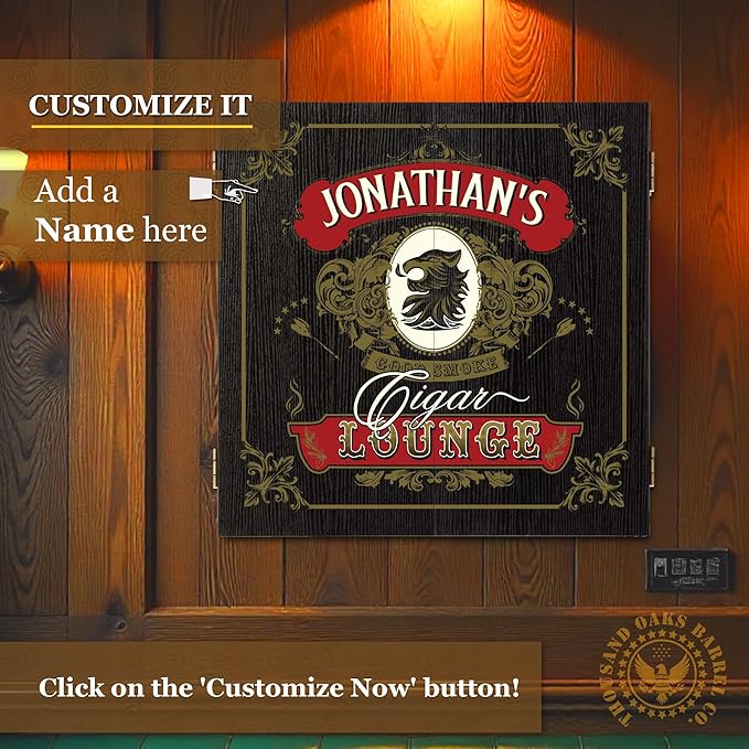 THOUSAND OAKS BARREL CO. | Personalized Dartboard & Cabinet Set with 6 Steel Tip Darts