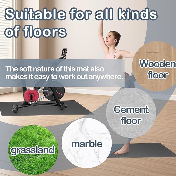 Treadmill Mat for Exercise Equipment – 72" x 48" Rubber Floor Protector Mat for Home Gym, Bike, Rowing Machine – Anti-Slip PVC, Easy to Clean, Workout or Garage Gym Flooring