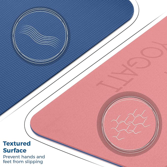 YOGATI® Non Slip Yoga Mat with Alignment Lines. Home Workout Mat for Women, Men and Kids. Thick Yoga Mats with Strap for Pilates and Fitness.