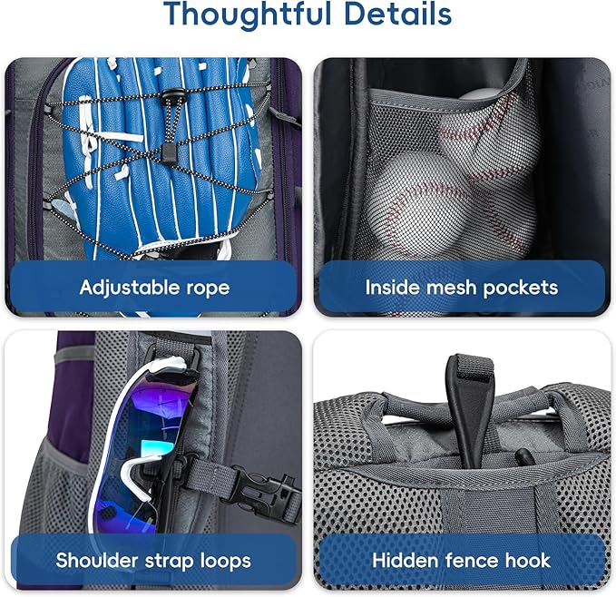 Baseball Bag for Youth and Adult, Softball Backpack 50L Large Capacity, Equipment Backpack with Laptop Compartment and Charge Port