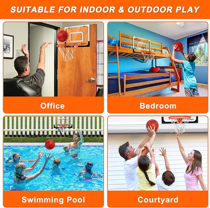Mini Basketball Hoop Indoor with Scorer and Batteries, Indoor Basketball Hoop Over The Door with Colorful LED Lighting, Toy Basketball Set for Boys Girls Age 3 4 5 6 7 8