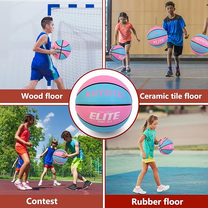 KUYOTQ Kids Toddler Youth Adult Size 3/4/5/6/7 Basketball 22/25.5/27.5/28.5/29.5" Thickened Rubber or Faux Leather Basketball for Boys Girls (Deflated)