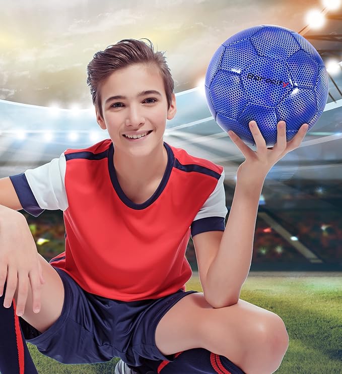 Soccer Ball - Premium Boy and Girl Official Match Ball with Cool Reflective Iridescent Rainbow Hex Pattern, Durable, Indoor, Outdoor, Training, Practice, Playtime and Games