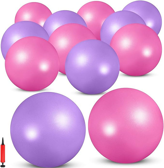 Sotiff 20 Pcs 9 Inch Exercise Pilates Ball Yoga Therapy Ball Pink Purple for Yoga Stability Barre Training Stretching Physical Posture Training Gym