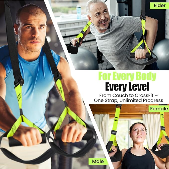 Home Suspension Training Kit with Suspension Trainer, Straps & Bands – Adjustable Full-Body Workout System for Home Gym, Yoga, Pilates, Travel | Compact Design