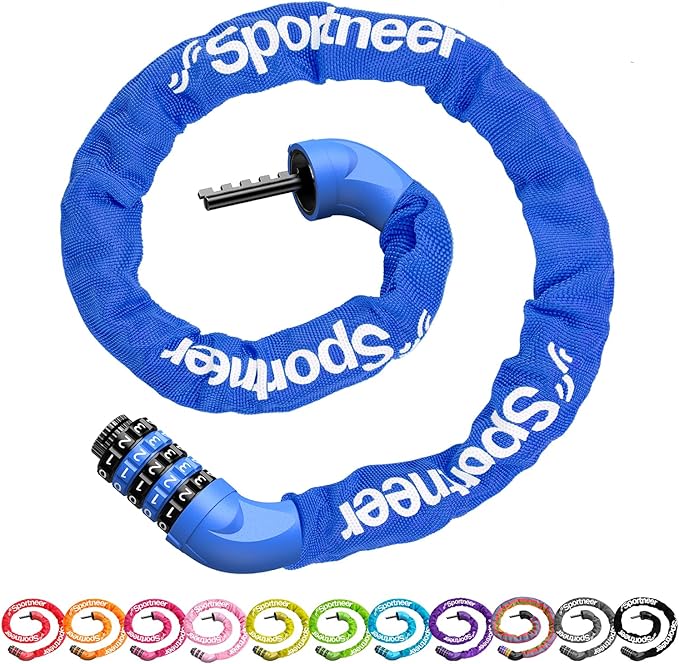 Sportneer Bike Lock: 5 Digit Combination High Security Anti Theft Bike Chain Lock - 3.2/3.6/4ft Heavy Duty Keyless Bicycle Lock for Bike, Motorcycle, Scooter, Door & Gate - 4/6mm Thick, Easy to Use