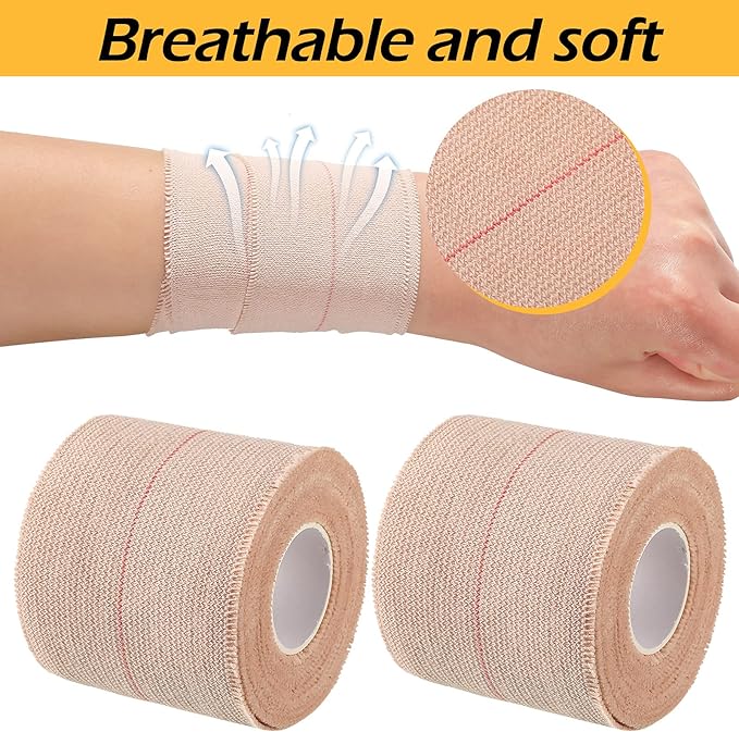 Nuanchu 2 Rolls Adhesive Elastic Tape Bandage Tape Wrap Flexible Stretch Bandages for Sports Ankle, Knee and Wrist Sprains(Beige,2 Inch Wide)