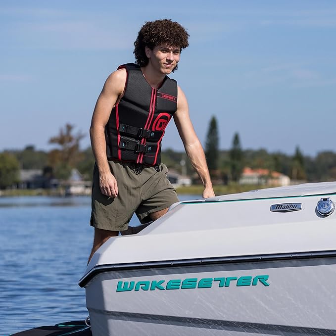 O'Brien Flex V-Back Life Jacket – Coast Guard Approved Adult Life Vest with Flex Fit Design, Lightweight Foam & Front Zip Closure for Watersports, Boating, and Jet Skiing