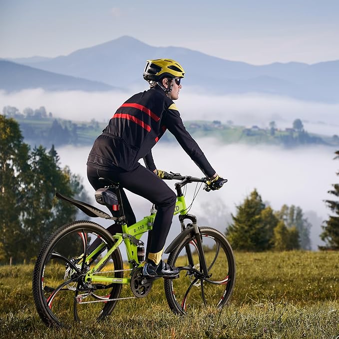 Betterland 26 Inch Folding Mountain Bike, 21 Speeds Full Suspension Foldable Bikes, Dual Disc Brake, High Carbon Steel Frame and Non-Slip Quick Release tire Bicycle for Adult