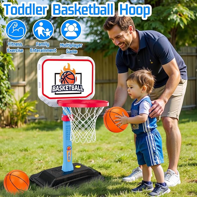 Toddler Basketball Indoor Toys for Age 1-3, Mini Adjustable Kids Basketball Hoops with Ball Pump Outdoor Pool Basketball Goal Sports Outside Play Toys for 1 2 Year Old Baby Boys Girls Birthday Gifts
