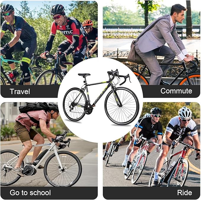 WEIZE Road Bike, 700C Wheel City Commuter Bicycle, 14 Speed Drop Bar, Racing Adult Bike with Caliper Brakes, High-Carbon Steel Hybrid Bikes, Urban Adult Bicycle for Men and Women