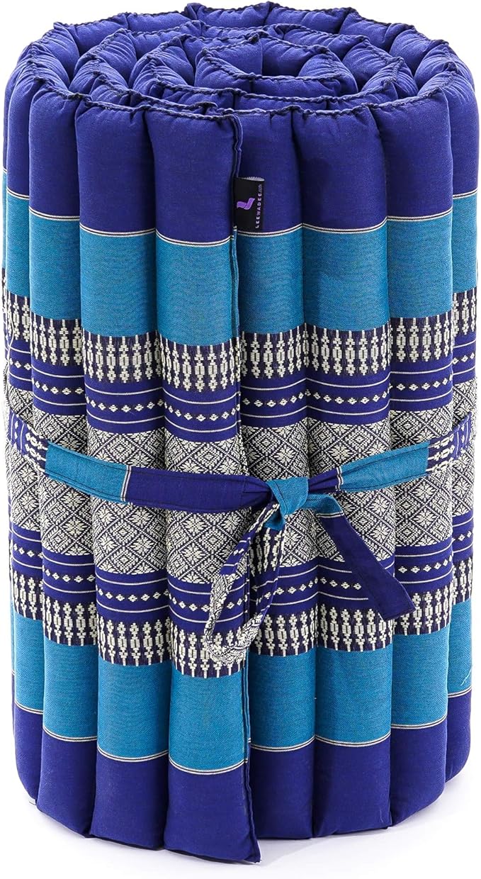 Leewadee - Foldable Floor Mattress - Japanese Roll Up Futon -Trifold Tatami Mat- Guest Floor Bed - Camping Mattress - Thai Massage Mat, Kapok Filled, 75 x 20 inches, Blue