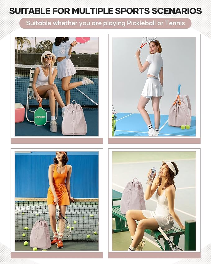 Tennis Racket Bag for Women, Waterproof Tennis Badminton Backpack 2 Racquets, Drawstring Racket Case for Ball Paddles