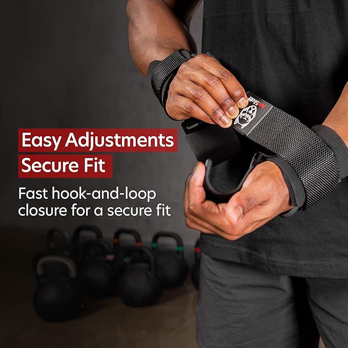 Weight Lifting Hooks (Pair) - Gym Wrist Straps with Steel Hooks for Weightlifting, Pull-Ups, Deadlifts, Strength Training, and Fitness Workouts - Adjustable Neoprene Wrist Support