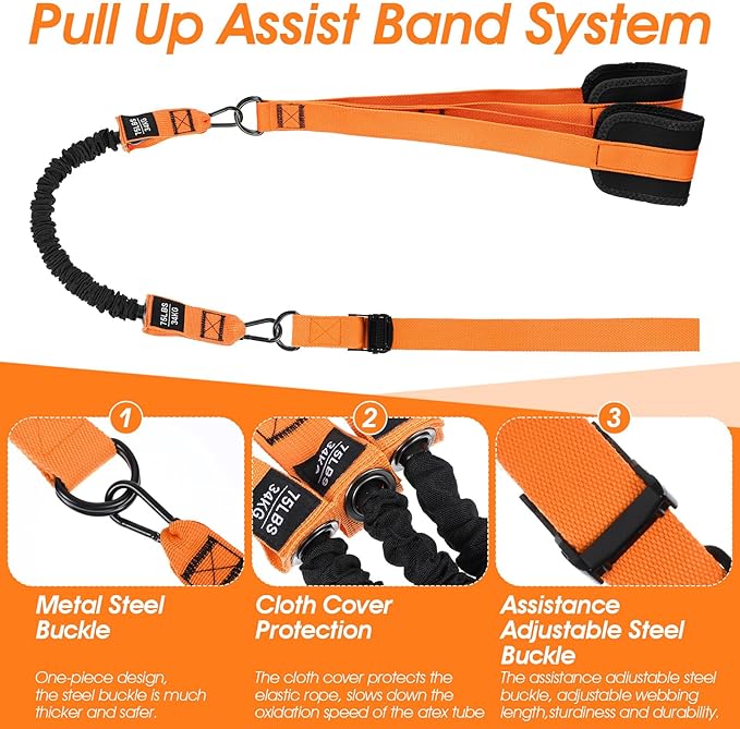 Pull Up Assistance Bands 75-225LBS Heavy-Duty Adjustable Resistance Band with Dual Feet Support Pedals Strength Training Workout Equipment for Beginners Chin Up Home Fitness Body Stretching