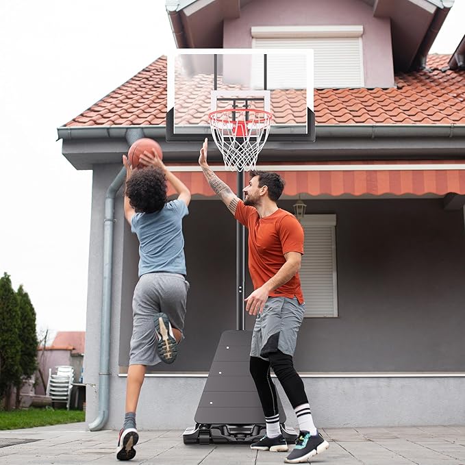 Basketball Hoop Outdoor System with 10ft Height Adjustable, 45/48in Steel Frame Backboard Basketball Goal Court System, Portable Hoop for Youth and Adults in Driveway Backyard Pool Play