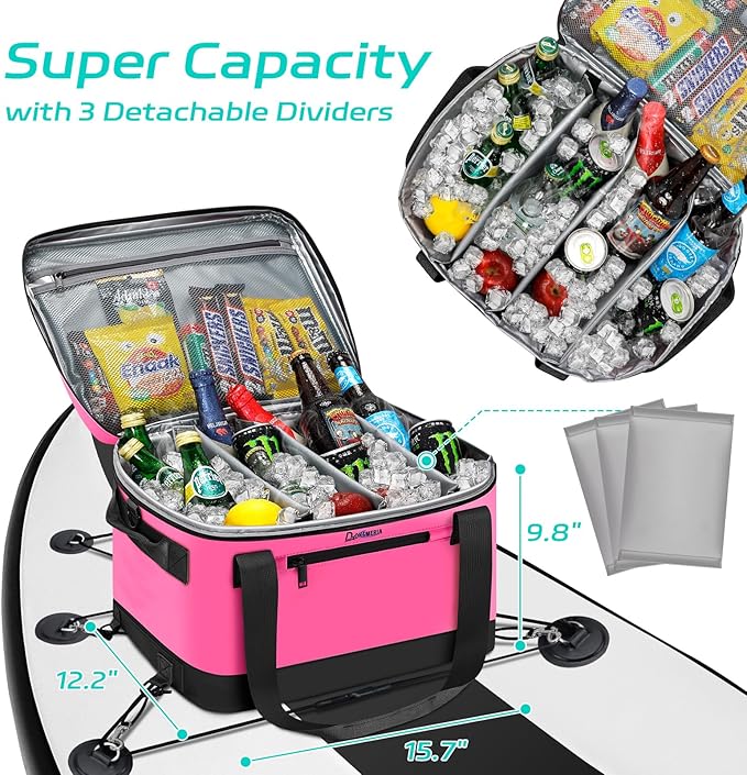 Paddle Board Cooler Waterproof, Super Capacity SUP Paddleboard Deck Cooler with Shoulder Strap & 6 Elastic Rope Clips, Paddle Board Accessories Bag for Stand Up Paddleboard and Kayak
