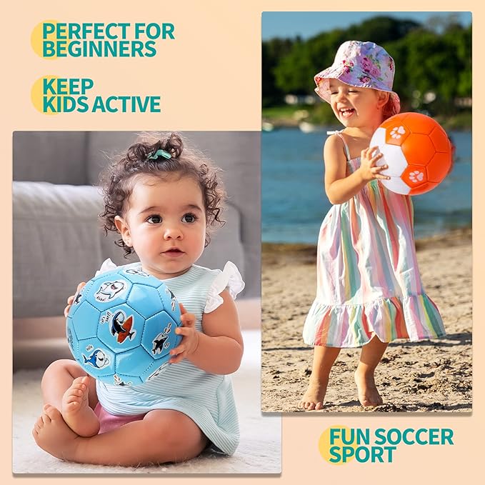 Toddler Soccer Ball Size 2 - Soft Kids Soccer Ball 2 Pack for Ages 1-3 3-5 - Cartoon Sports Toys for Boys Girls - 5.8โ Small Ball for Indoor/Outdoor Games for Yard Games