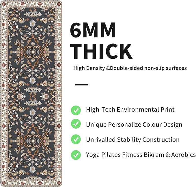 nuveti Yoga Mat Print Extra Thick TPE Non Slip Fitness Exercise Mat with Carrying Bag,72"x24" Extra Thick 6MM Exercise & Workout Mat for Yoga, Pilates Fitness and Floor Exercises