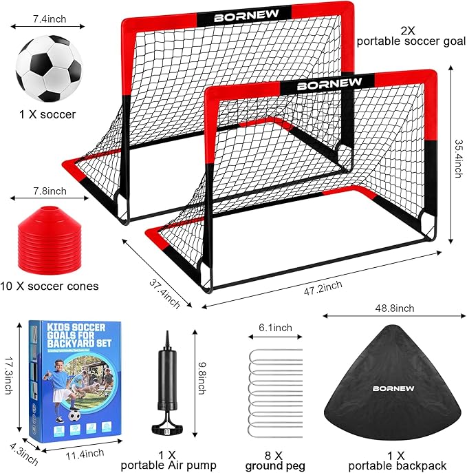 2 Pack Soccer Goal - Backyard & Indoor Soccer Goals for Kids, 4x3 ft Portable Pop Up Soccer Nets Set for Youth & Adult and Outdoor Games and Soccer Training Equipment Ages 3-16 Year Gift