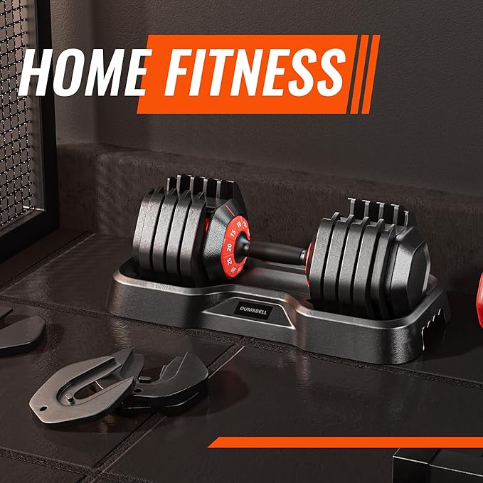 VEICK 25/55 lbs Adjustable Dumbbell with Anti-Slip Turning Handle, Fast Adjust Weight for Men Women, Exercise Equipment with Tray for Home Gym Full Body Workout Fitness