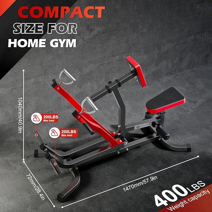 Seated Row Machine, GYHPD Plate Loaded Back Machines with Independent Arms, Multi Grip Positions with Rotating Handles, Upper Body Workout for Home Gym Workout Station