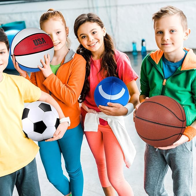 Lenwen 6 Pcs Sport Balls Set for Kids Teens, Include Official Size Basketball Football Soccer Ball with Sport Equipment Bags and Pumps for Training Practice Back to School