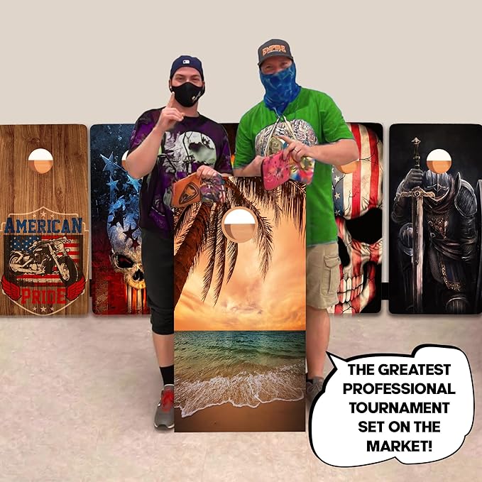 CornholeGamesUSA Pro Cornhole Boards Set | Made in USA | 3/4 Baltic Birch | No Bounce | Triple Thick Legs | Two Brace & Handles, Tournament 2x4 Regulation Set with Score Tower & Cornhole Bags