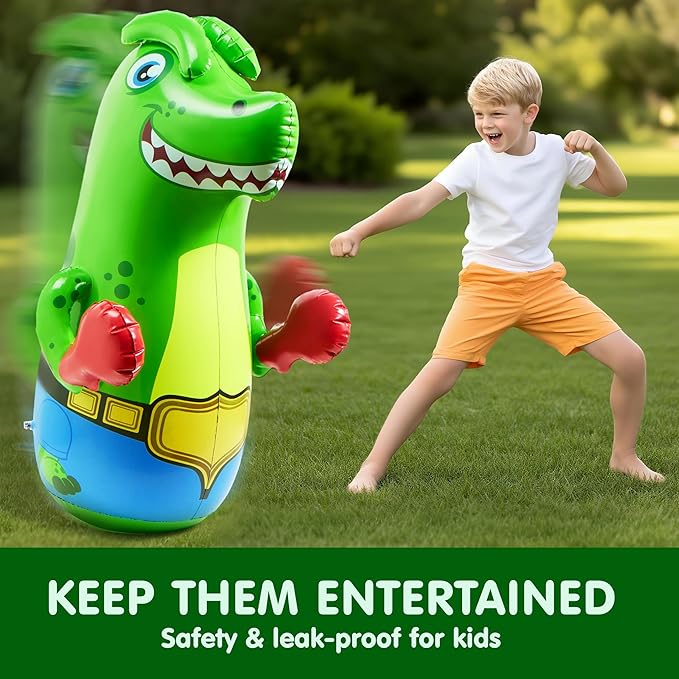 SYNCFUN Inflatable Punching Bag for Kids 47 Inches, Toddler Blow up Punching Bag Toys, T-Rex Dinosaur Bouncing-Back Bopper