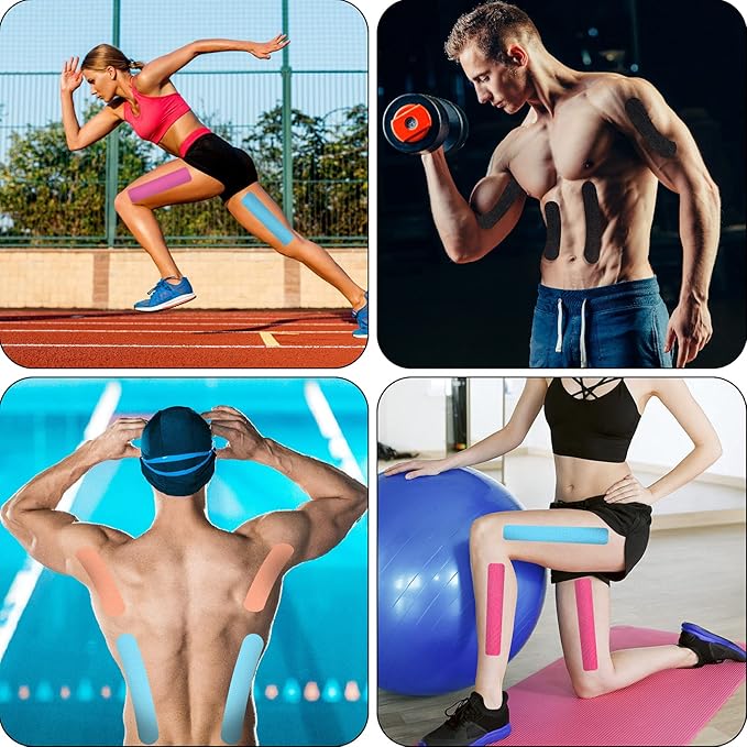 Nuanchu 6 Rolls Kinesiology Tapes Athletic Elastic Muscle Kneepad Tape for Foam Underwrap Knees Tape for Waterproof Joints Ankle Pre Wrap Wrists Sport Activities(Assorted Colors,Classic Pattern)