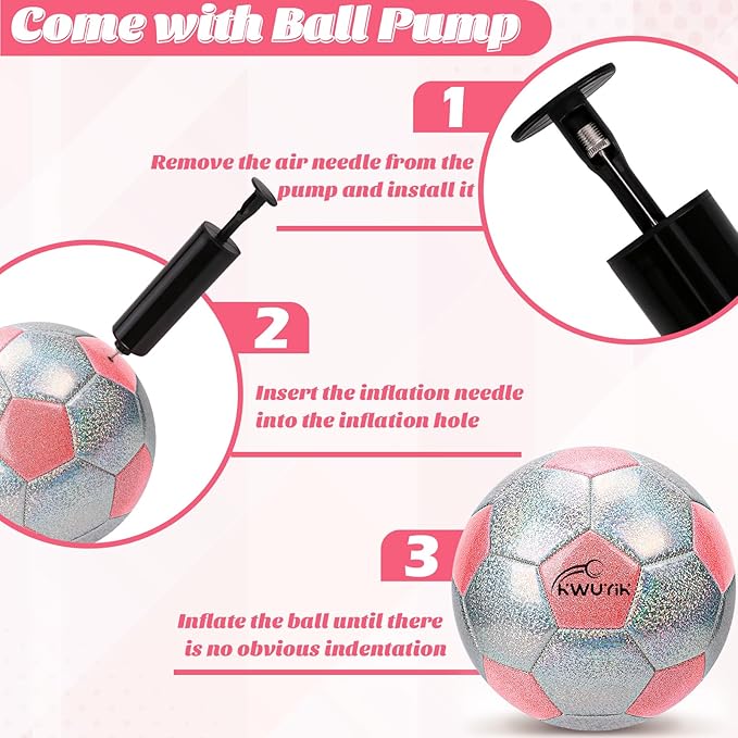 Soccer Ball Size 3 4 5 Glitter Pink Purple Silver with Pump Toddler Soccer Ball for Kids Aged 3-6 6-8 8-12 Outdoor Training Ball for Girls Boys Children Youth Teens
