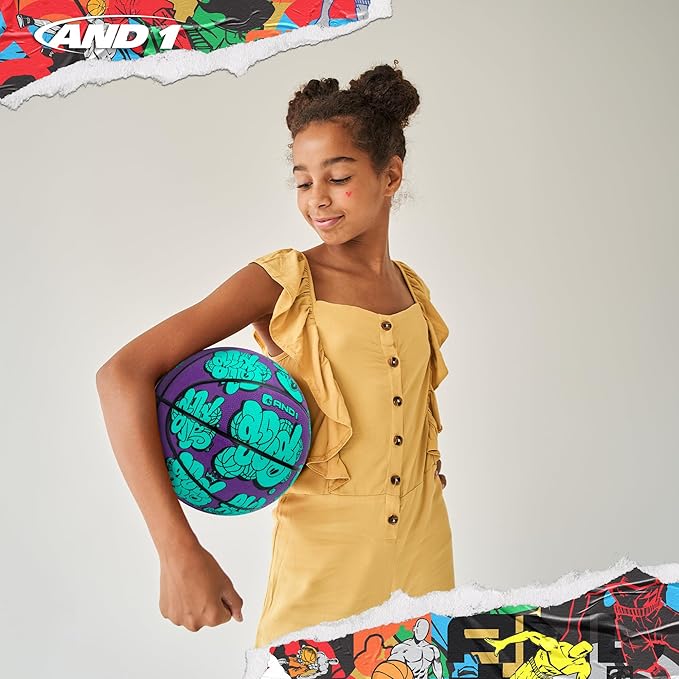 AND1 Toss Up Basketball : Youth Sized Rubber Streetball for Indoor and Outdoor Use, Deep Channel Construction and Durability, Includes 10” Pump