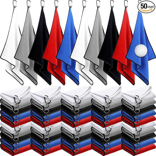 Batiyeer Golf Towels Bulk for Bags 16'' x 16'' Microfiber Waffle Pattern Golf Towel with Clipfor Mini Tournament, Club, Yoga, Fitness