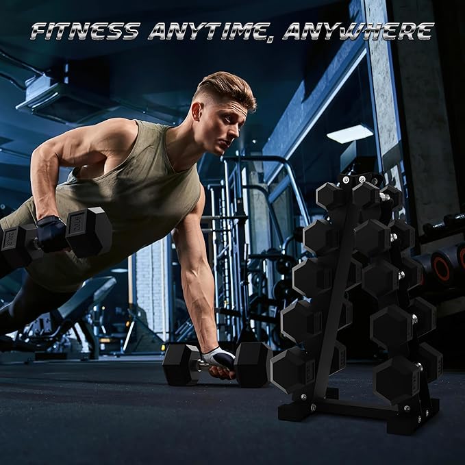 BalanceFrom Rubber Coated Hex Dumbbell Weight Set with Storage Rack, 100LB or 150LB or 200LB Set, 5-20 lbs or 5-25 lbs or 10-30 lbs Pairs
