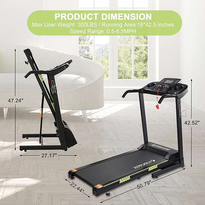 Treadmills for Home, Treadmill with 0-12% Auto Incline, 3.0HP Folding Electric Treadmil, 18" Wide Running Machine with Bluetooth Speaker & Pulse Monitor, 300 LBS Weight Capacity
