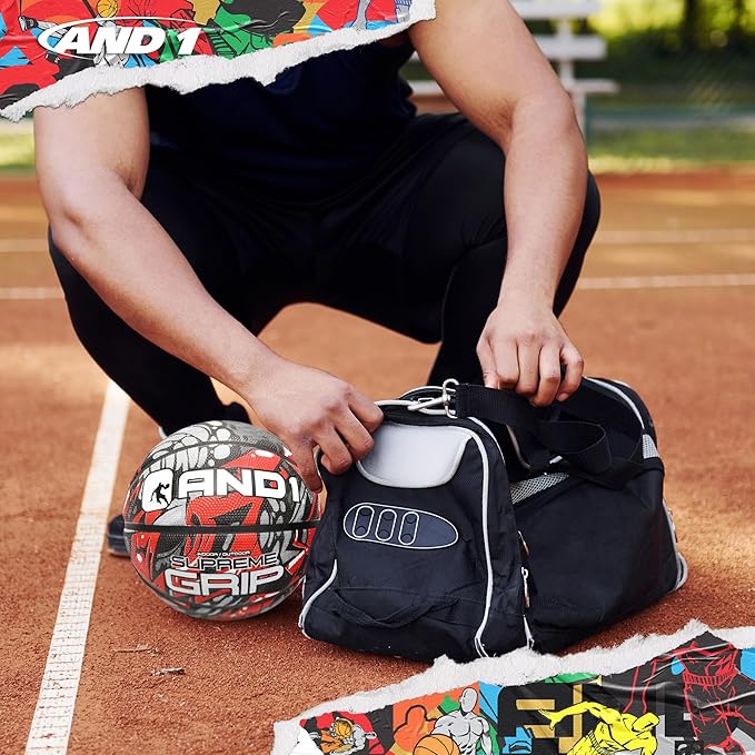 AND1 Supreme Grip Official Regulation Size 7 (29.5 inches) Rubber Basketball - Deep Channel Construction Streetball, Made for Indoor Outdoor Games