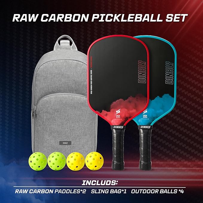 Raw Carbon Pickleball Paddles Set of 2/4, T700 Carbon Fiber Rackets with 16MM Honeycomb Polymer Core, 4 Balls and 1 Portable Carry Bag, USAPA Approved Pickleball Set for Men, Women