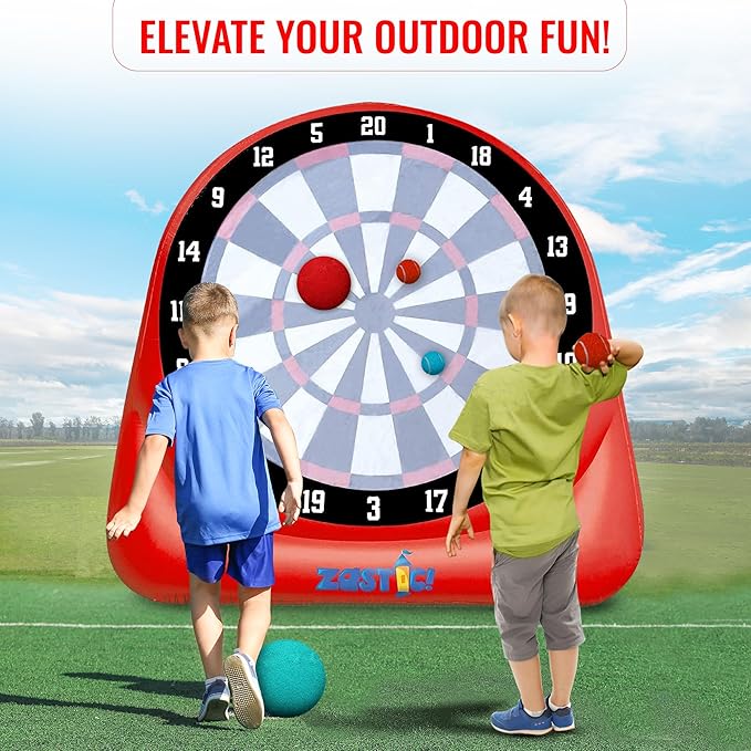Giant Inflatable 6ft Tall Kick & Throw Darts Game | Soccer Darts Inflatable Dart Board with 6 Kick Balls, 6 Tennis Balls & Pumps | Perfect for Giant Yard Games, Giant Inflatable Games & Carnival Games